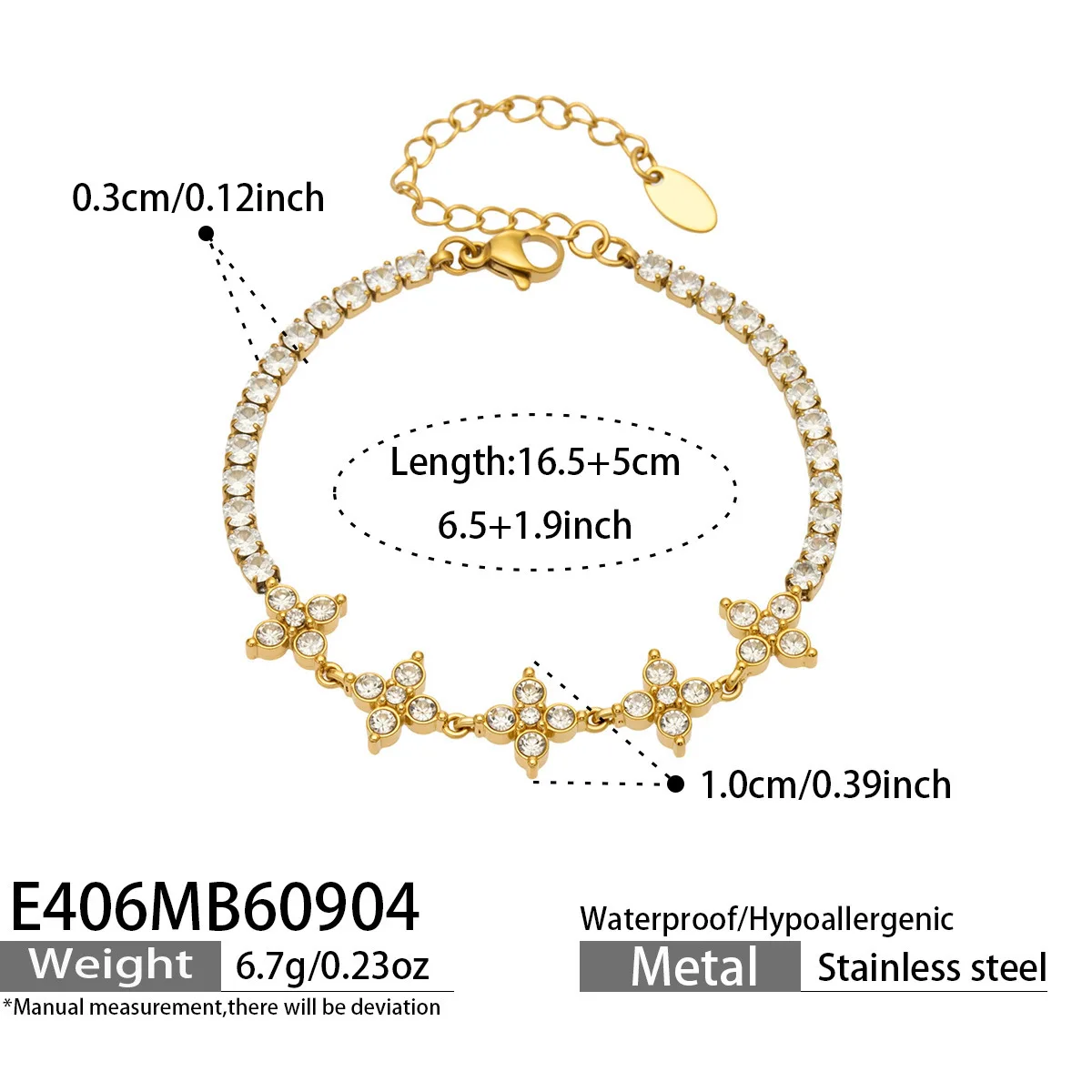 Farbiges Zirkon-Armband Tennis-Armband Edelstahl-Kettenarmbänder 18k Vergoldet Mit CZ-Blumen-Charm-Armbändern für Damen – Detail 7