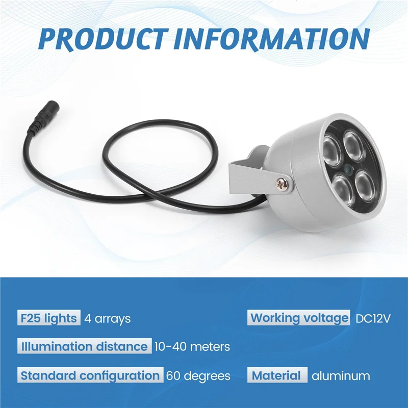 [AAAE 2026] 2X 4 Array Leds Infrared Waterproof Night Vision IR Illuminator Light Fill Light DC 12V For Security Camera