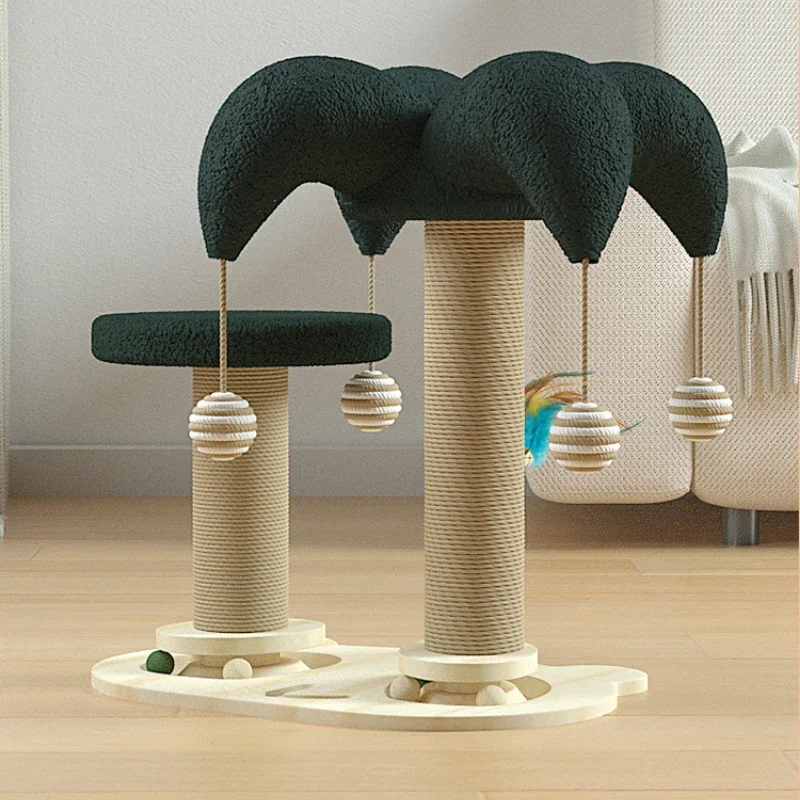 Solid Wood Cat Turntable Durable Cat Scratching Pillar with Sisal Rope Interactive Scratching Board for Cats'