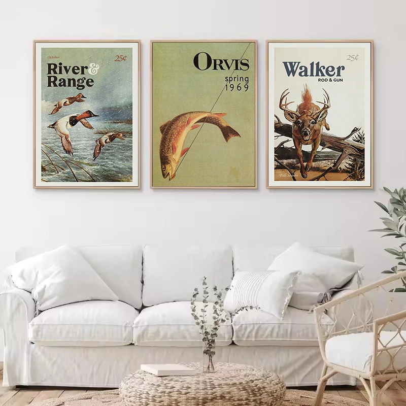 Retro Wildlife Outdoor Hunting Fishing Wild Animals Vintage Poster Canvas Painting Wall Art Pictures Home Interior Decor Gift