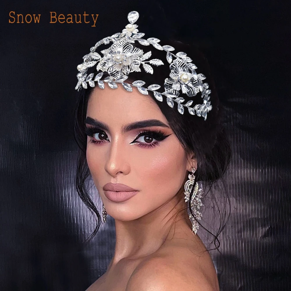 

DZ098 Alloy Flower Wedding Hairwear Rhinestone Bridal Headdress Women Engagement Hair Jewelry Bridesmaid Headband Pageant Tiara