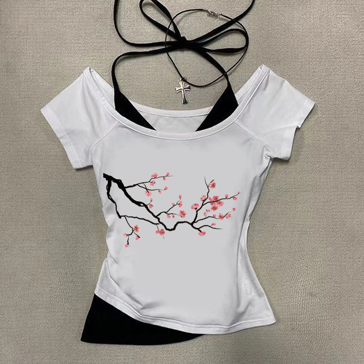 

Women's Y2K Harajuku Fashion Spicy Girl Casual Top Summer Retro Gothic White Printed T-shirt Street Decoration Body