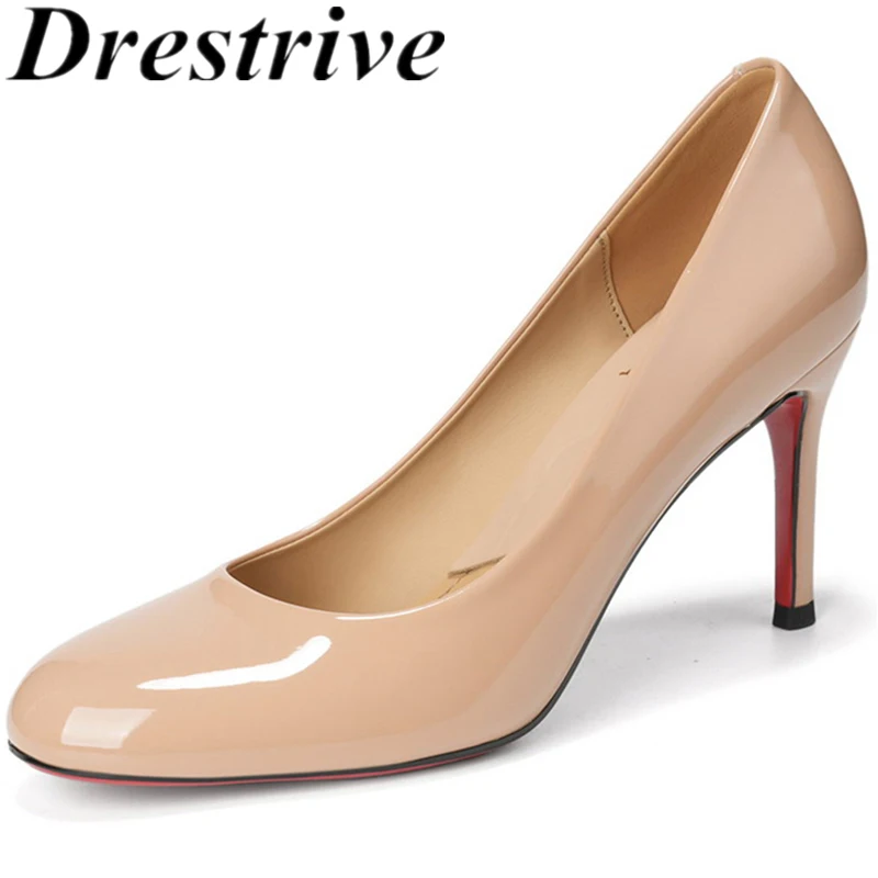 Drestrive  2026 Simple Women's Pumps Patent Leather Round Toe Thin High Heels Handmade Summer Shoes Office Shallow