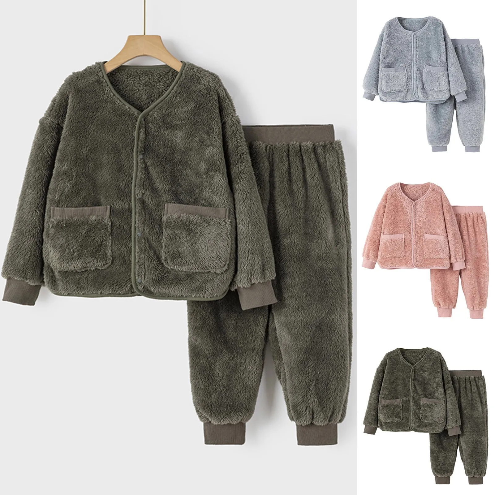 

Baby Girl Sweatsuit Children's Sleepwear Autumn And Winter Flannel Boys' And Girls' Coral Fleece Home Clothes 4 5 Girl Outfit