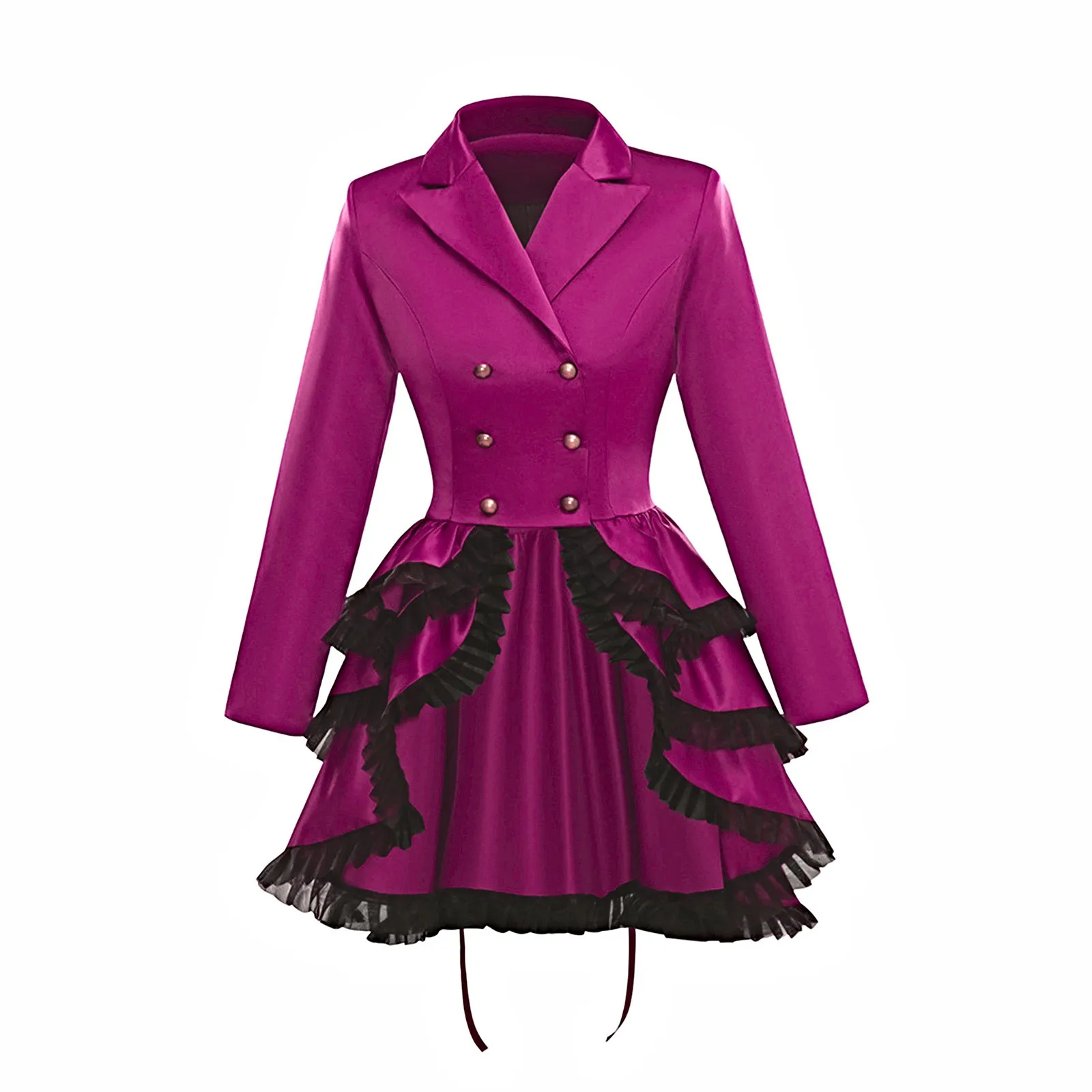 

Halloween Medieval Dress Tuxedo Women's Lapel Irregular Lace Hem Retro Long Jacket Top Gothic Party Ball Dress Cosplay Clothing