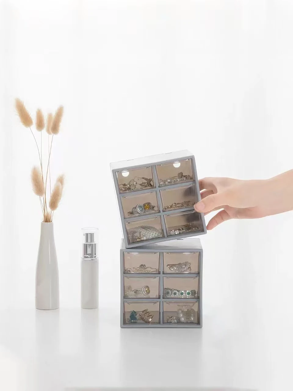 

Desktop 6 Grid Storage Boxes Organizer Transparent Small Drawer Partitioned Student Desk Wall-mounted Sundries Storage Box