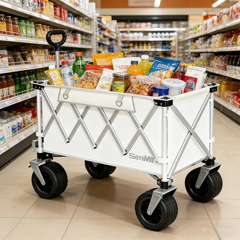 Heavy Duty Folding Camping Wagon Cart - Collapsible Portable Garden Trolley with Quick Fold/Unfold for Camping, Picnic, Beach
