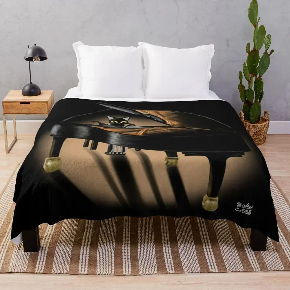 

Piano and cat Throw Blanket Bed covers Hairy Decorative Sofas halloween Blankets