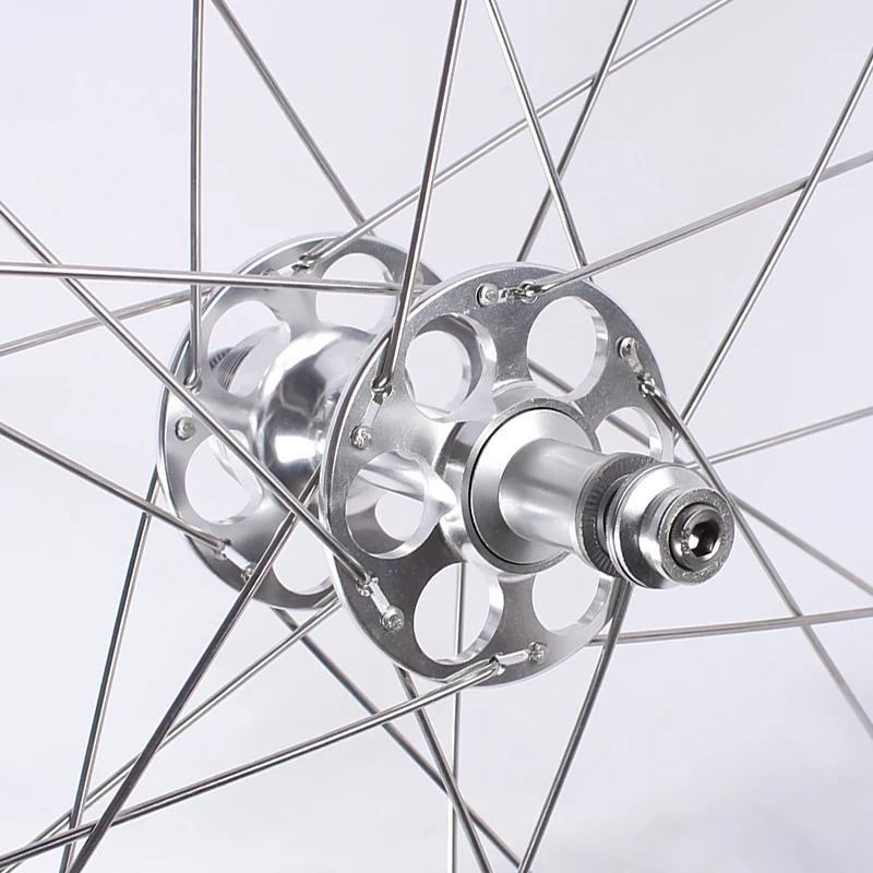 Bicycle Wheel Set 700C Silver Dead Aluminum Alloy Wheel 100/120mm 24 Holes Sealed Bearing Hub Fixed Gear Tubular Wheel