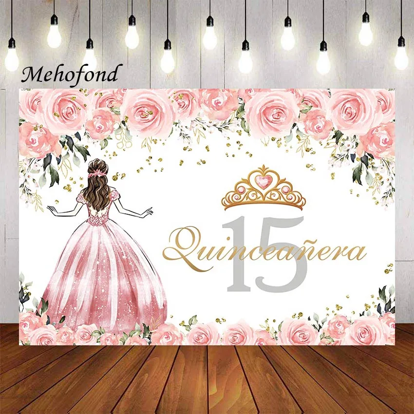 Mehofond Photography Background Sweet Quinceanera 15 Quince Años Floral Princess Girl Birthday Party Decor Backdrop Photo Studio