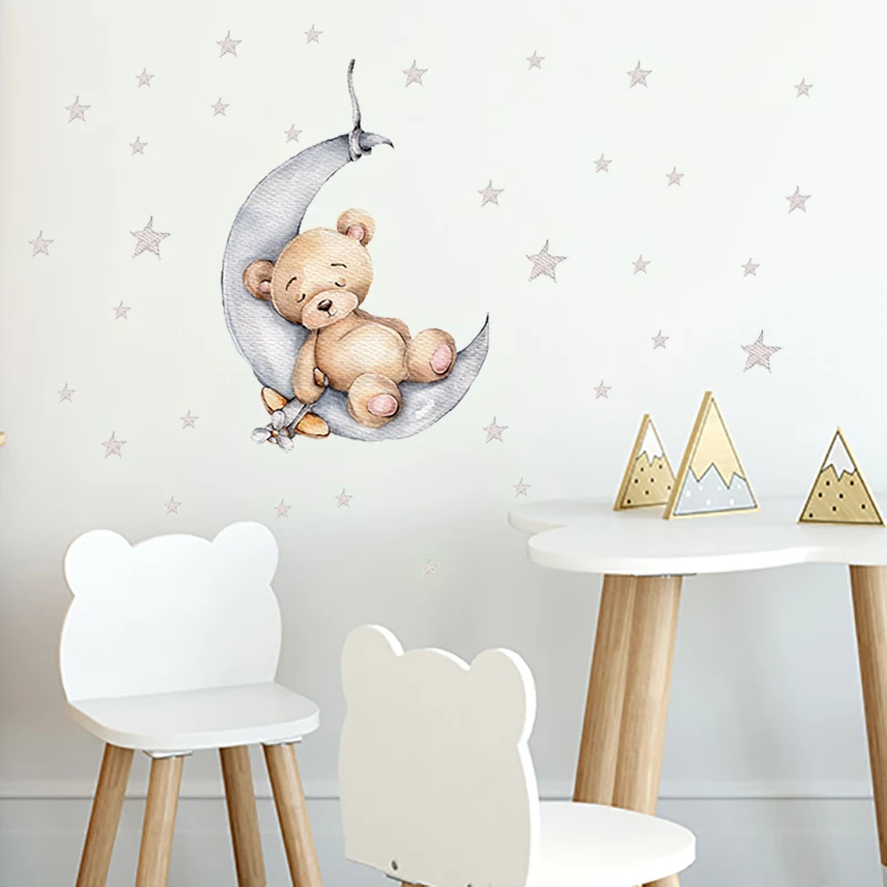 Tiny Cute Luminous Wall Stickers Teddy Bear on the Moon Stars Glow in the Dark Wall Decals for Kids Room Baby Nursery Home Decor - Image 4