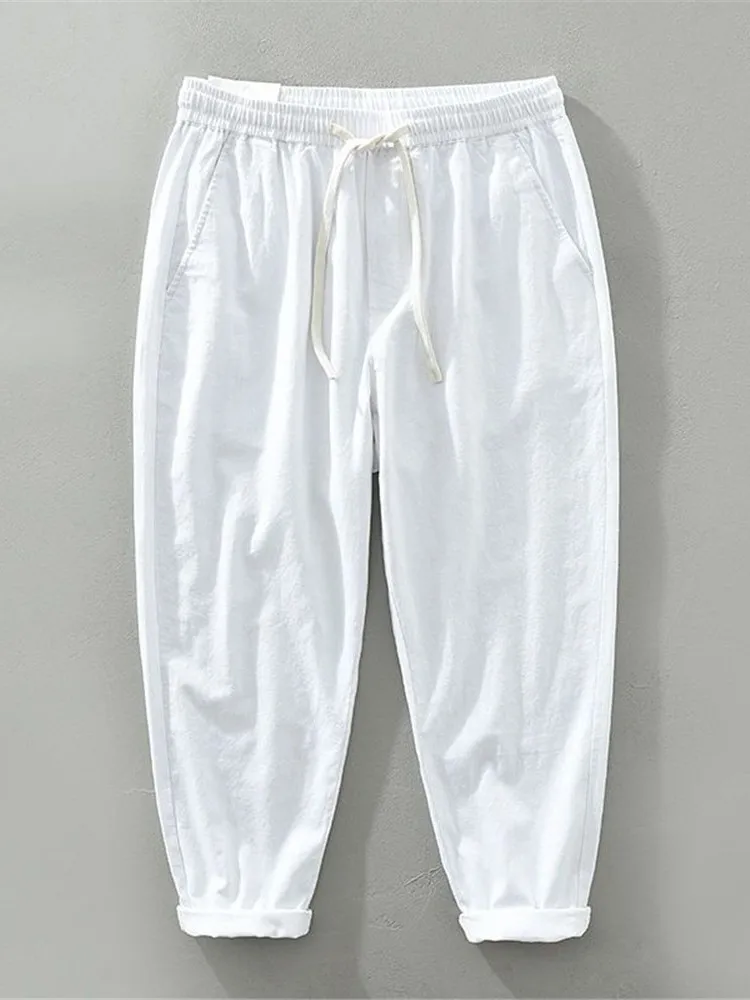 

New Faionable Japanese Sle High End Linen Pants Casual Loose Cotton Linen Nine Points Spor Long Trousers