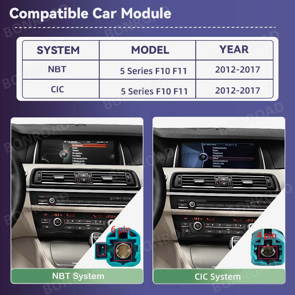 Bonroad 10.25" Wireless Carplay Android Auto Multimedia Display For BMW 5 Series F10 F11 CIC NBT System Mirrorlink Bluetooth GPS Navigatio Touch Screen - view 3