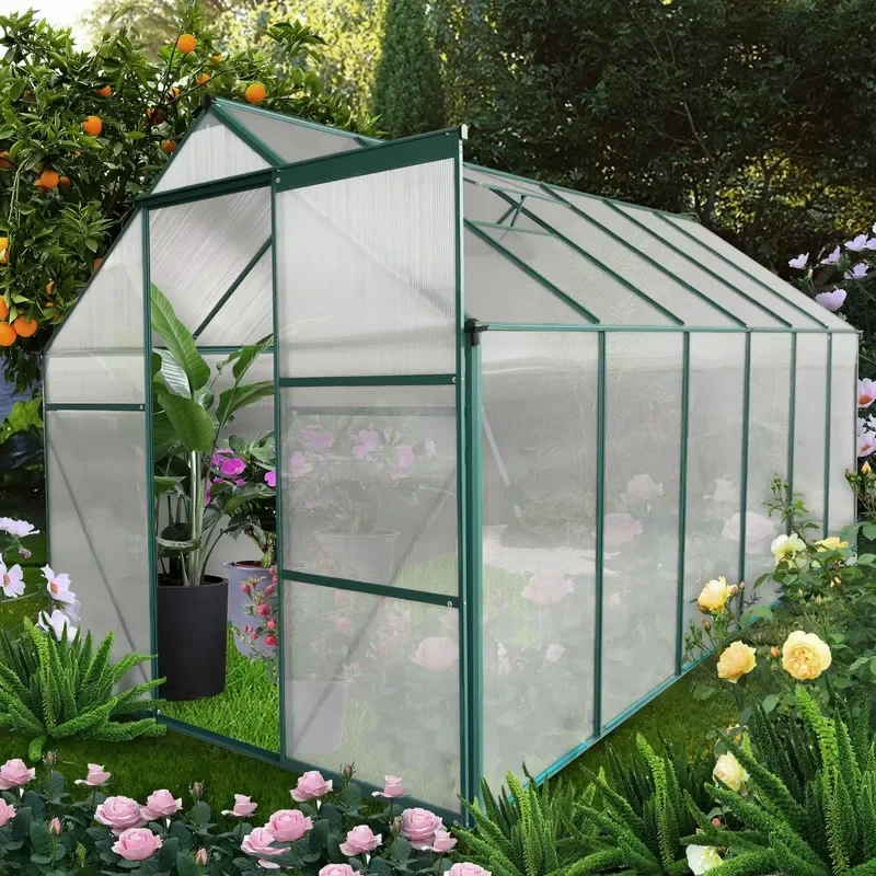 Heavy Duty 6x12 FT Polycarbonate Walk-In Greenhouse with Raised Base and Aluminum Anchor for All Season Garden Outdoor