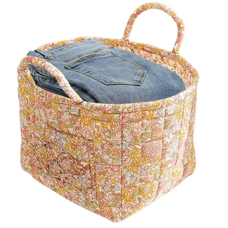 

Fabric Storage Basket Large Capacity Boho Sundries Bins Portable Folding Laundry Hamper Space-Saving Organizer With handle