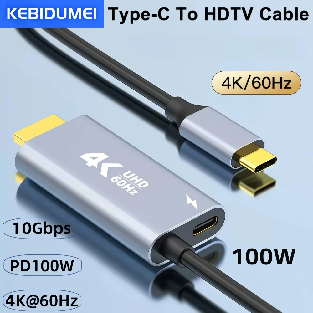 1.8M USB C to HDMI-compatible 4K 30Hz/60Hz Type C Video Cable with PD 100W Charging for Display Switch TV Phone Laptop Tablet
