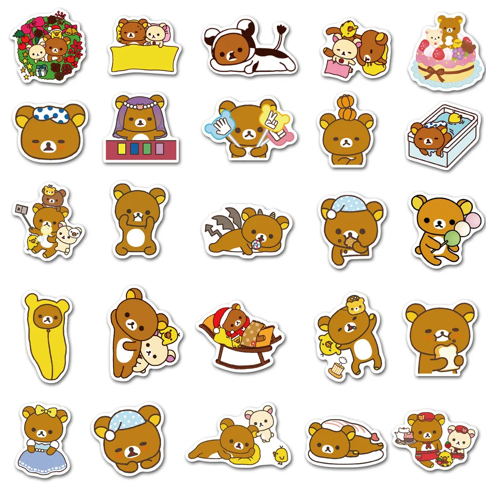 50Pcs Cute Rilakkuma Bear Sticker Kawaii Cartoon Stickers For Guitar DIY Toy Bicycle Skateboard Laptop Luggage Decor