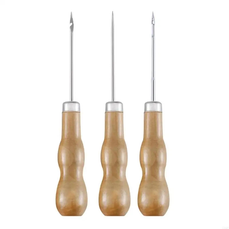 G92C Professional Sewing Tailors Awl Solid Wooden Handle for Sharp Tip Awl Tools Bobbler Scratch Awl para ponto couro