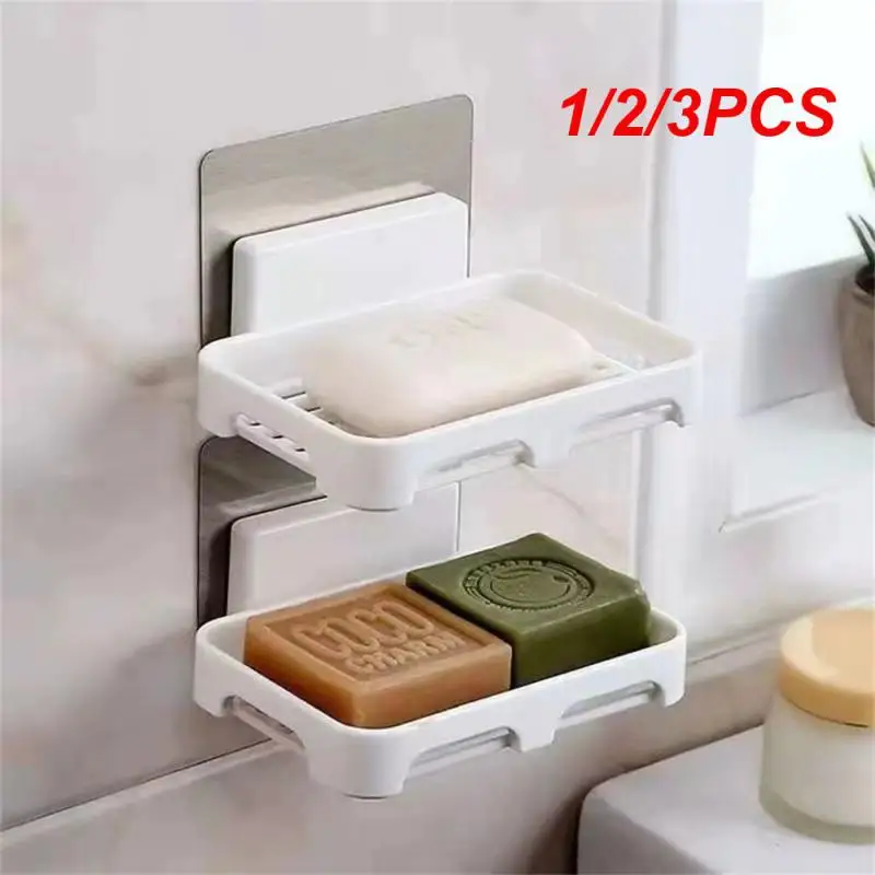 1/2/3PCS Soap Box No Trace No Marks Plastic Soap Tray Drain Soap Dish Shower Accessories Fashionable Wall Mounted Soap Dish