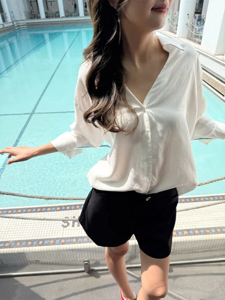 

Philadelphia Summer Linen Design Bal irt Thin Long Sve Sun Protection Loose Women's Faion Premium Quali Blouse