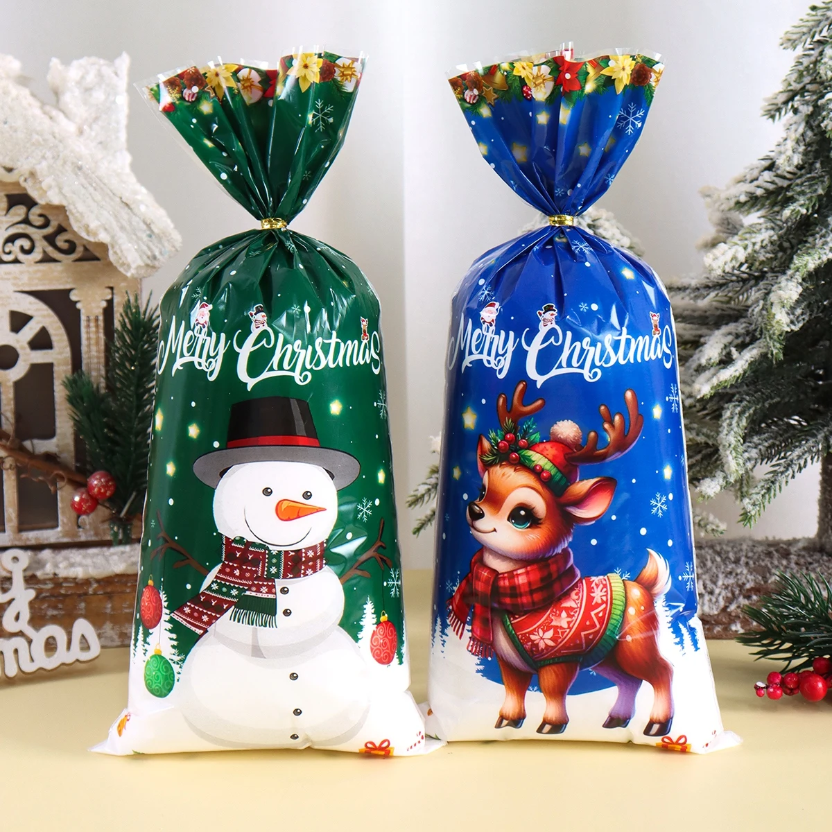 25/50/100 Stück Weihnachtsbeutel für Süßigkeiten, Kekse, Weihnachtsmann, Schneemann, Geschenktüten, Weihnachtsdekoration, 2025, Winterurlaub, Partygeschenke, Geschenke – Detail 2