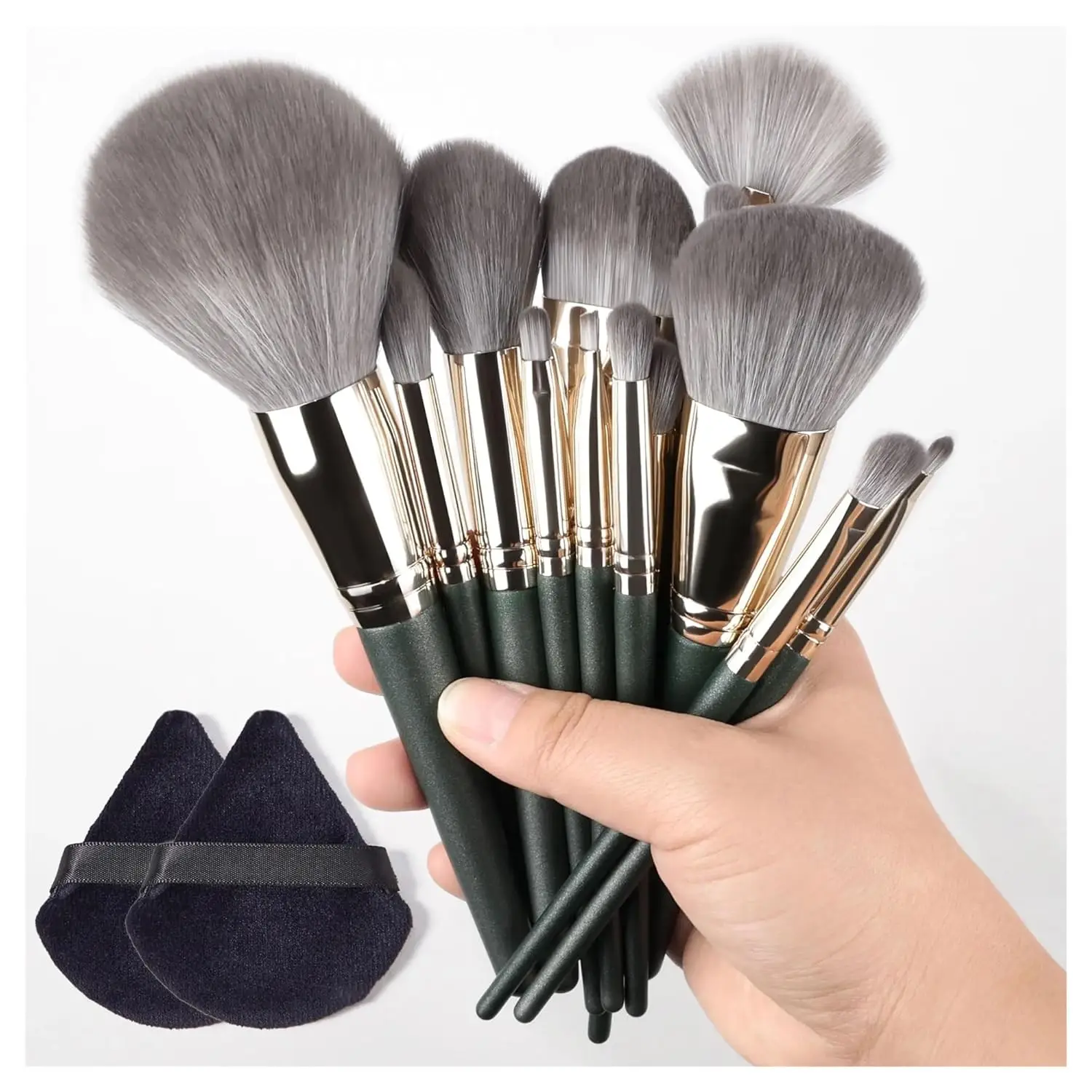 

16PCS Makeup Brush & Sponge Set - 14 Brushes + 2 Puffs, Full Face Kit with Travel Pouch (Salon & Home)