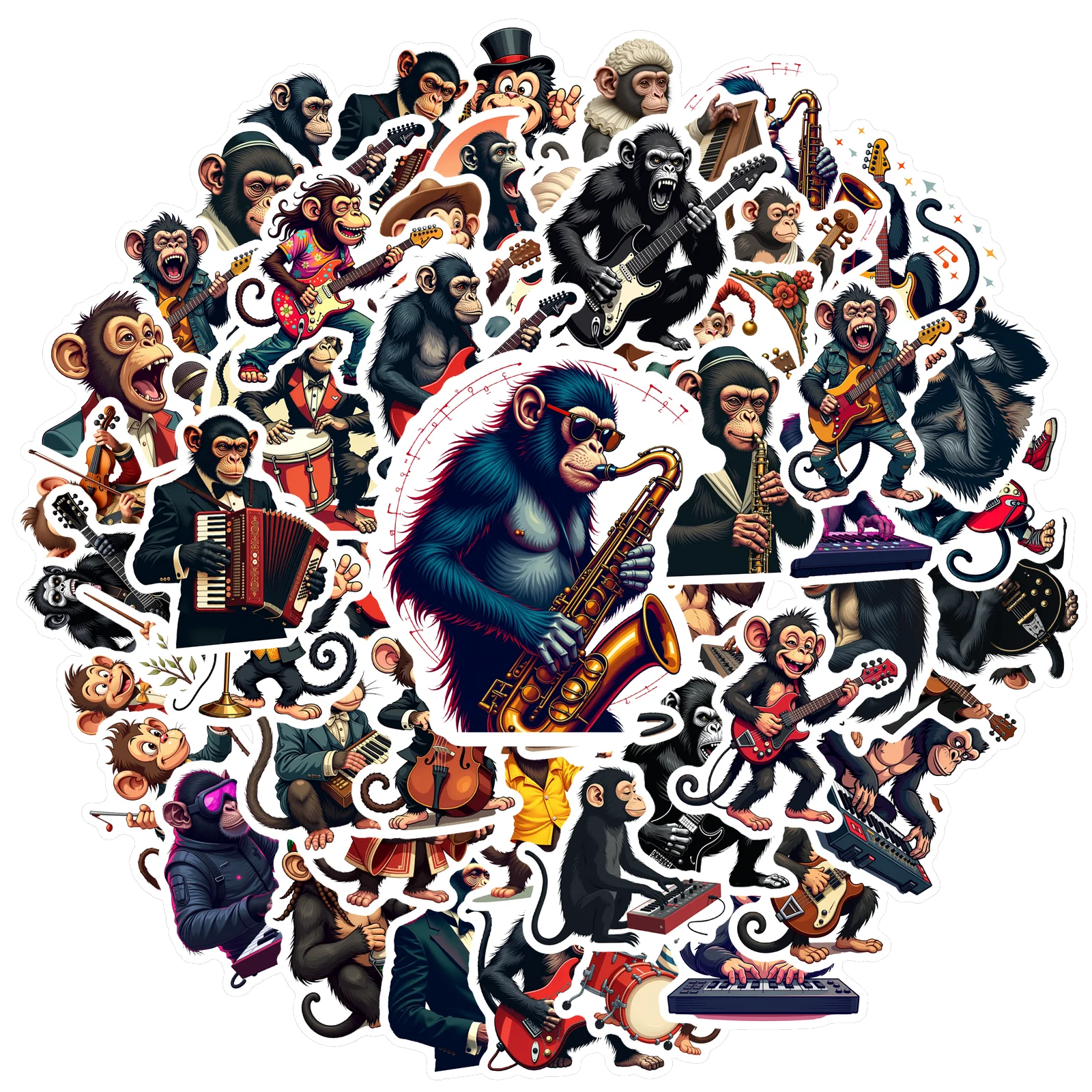 35pcs-100pcs Decals  Small Size Monkey Stickers Band Stickers Musician Stickers for  Instruments Laptops Suitcases