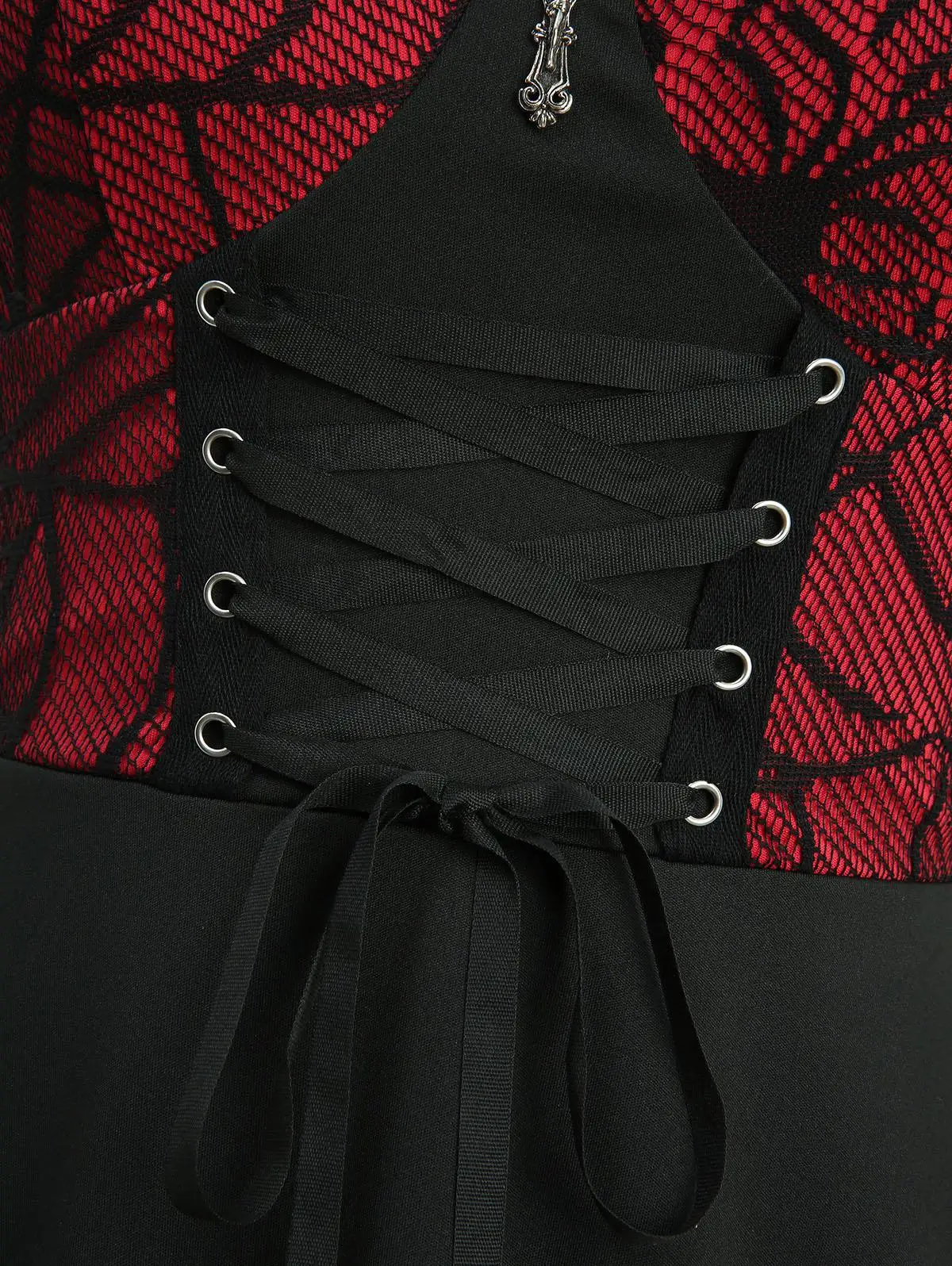 เดรสสายเดี่ยวทรงเอลายใยแมงมุมแบบกอธิค แต่งเชือกผูกไขว้  ลายใยแมงมุมสุดหลอน สไตล์ลำลอง สายปรับได้สำหรับผู้หญิง