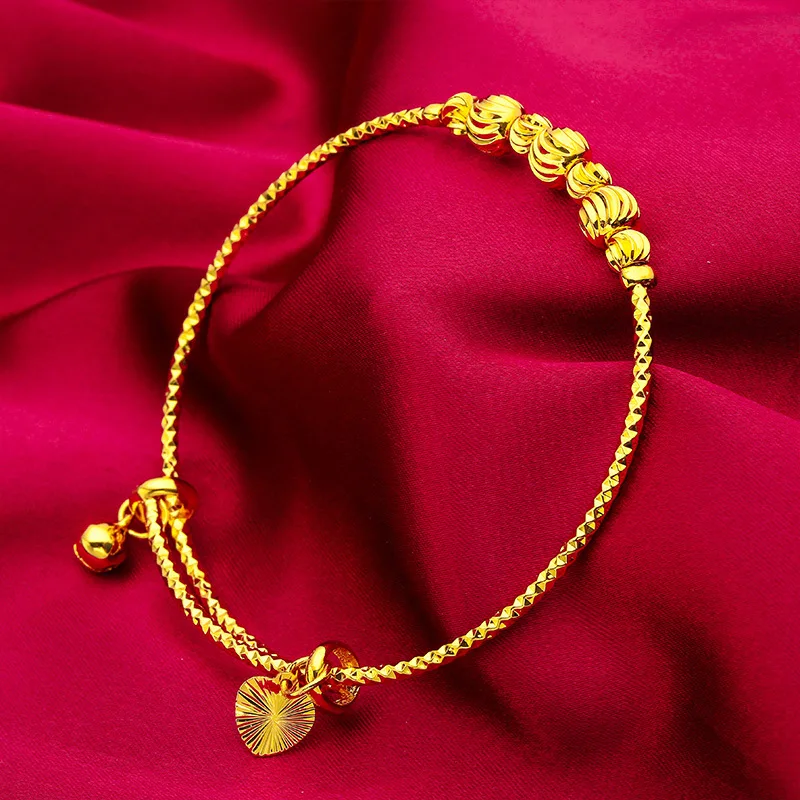 24K gold adjustable bead bracelet | AU999 full gold, round gold beads are stringed into a lively wrist landscape