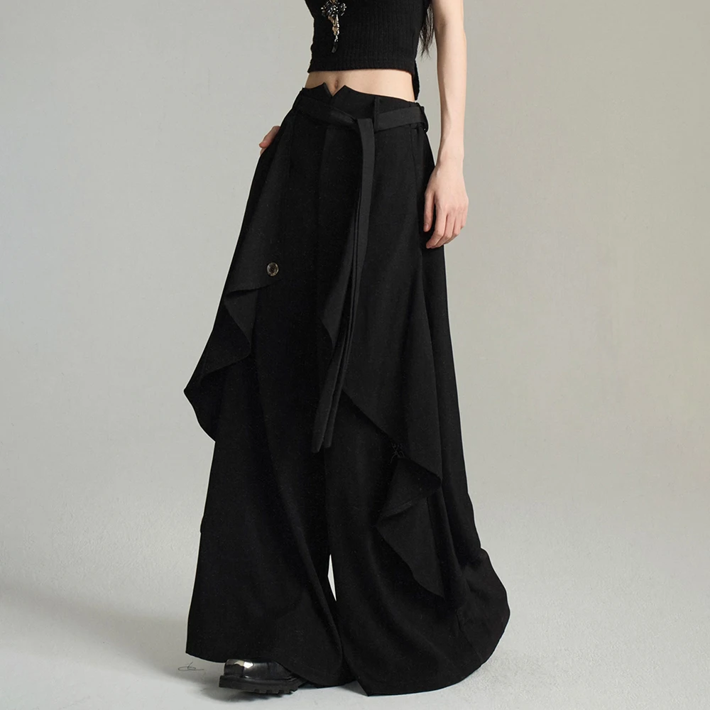 Y2k Irregular Hem Dark Gothic Culottes Genderless Streetwear Fashion Youth Trend Nightclub Stage Casual Hakama 2026 New Unisex