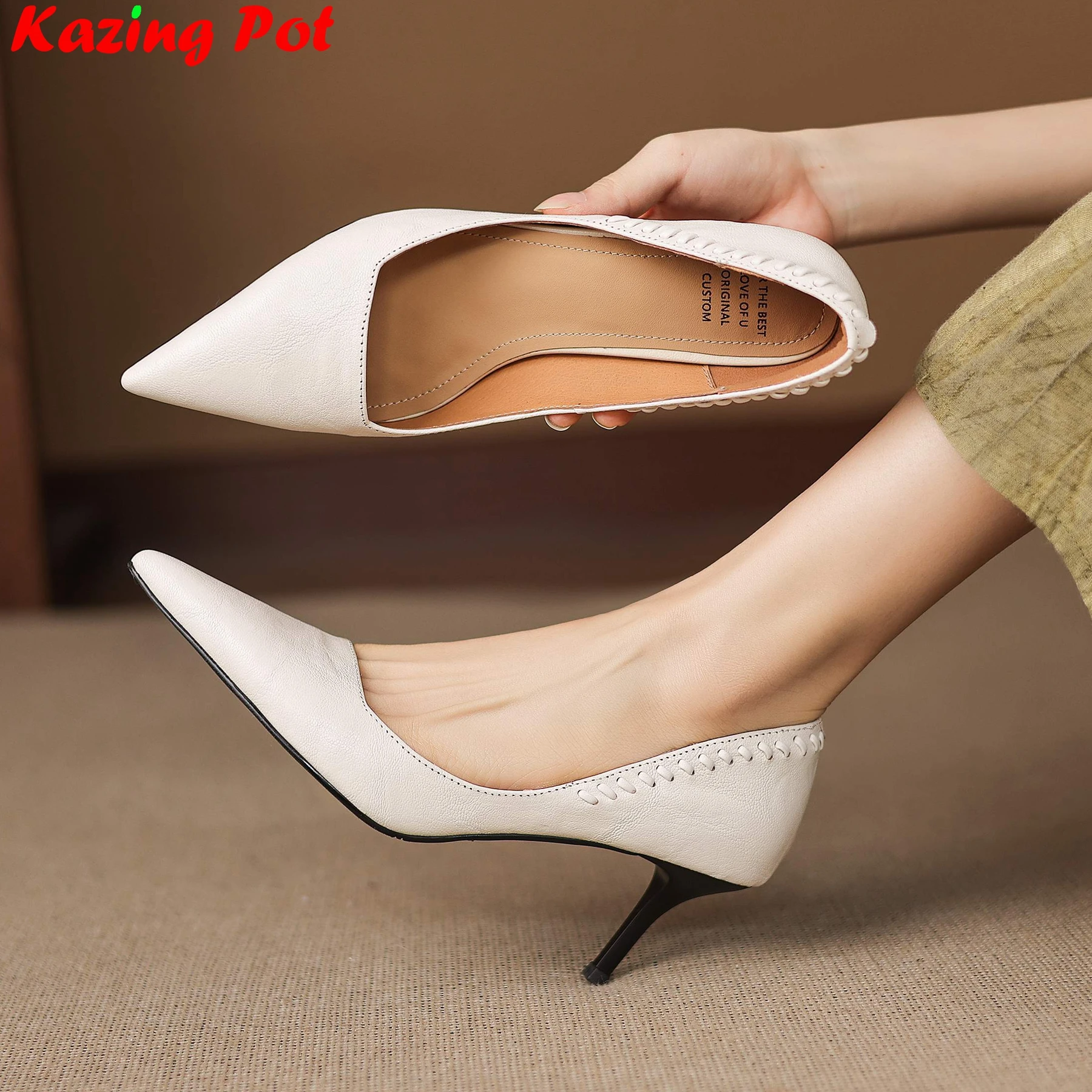 

Туфли-лодочки Krazing Pot из овчины с острым носком на высоком каблуке, весенне-осенние, для свиданий, вечеринок, элегантные, лаконичные, для офиса, женские