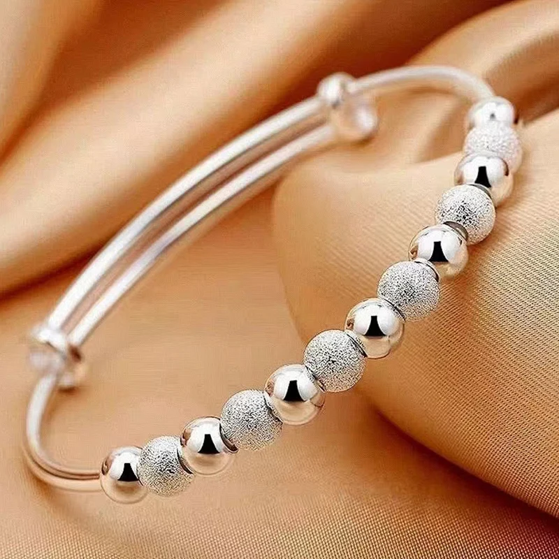 Korean Silver Color Charm Lucky Beads Bangles For Women Bracelets Fashion Party Wedding Engagement Popular Trendy Jewelry