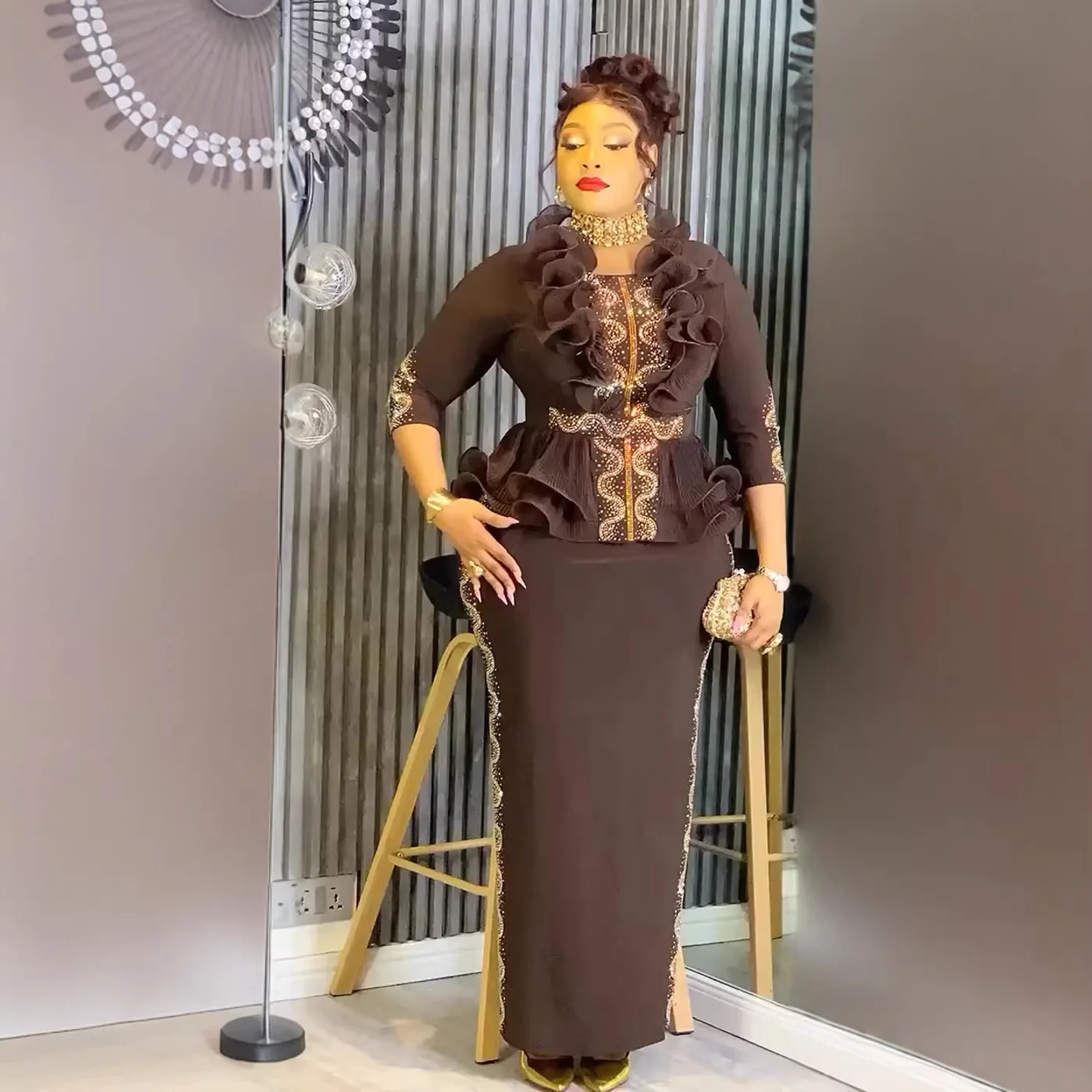 Vestidos Africanos para Mujer, Ropa Africana de Talla Grande, Vestido Largo con Volantes para Fiesta de Noche, Elegante Dashiki Ankara, Atuendos Turcos, Túnica