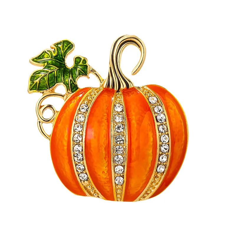 

Vintage Enamel Orange Pumpkin Brooches For Women Men Classic Rhinestone Pumpkin Brooch Clothes Decoretion Halloween Pin Gifts