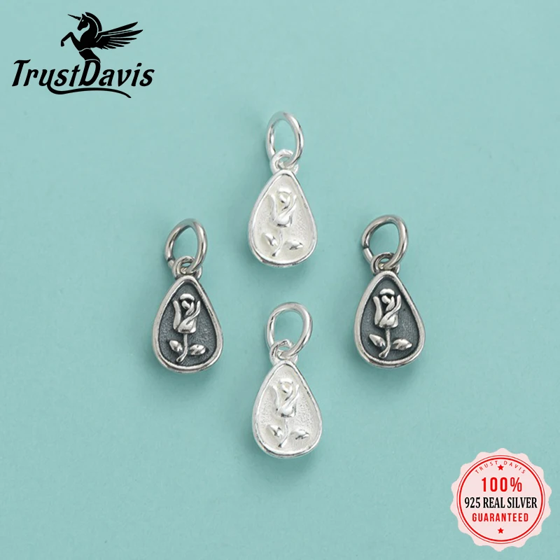 TrustDavis Real 925 Sterling Silver Charm Rose Charm Pendant Handmade DIY Accessories Fine Jewelry Wholesale DZ1775