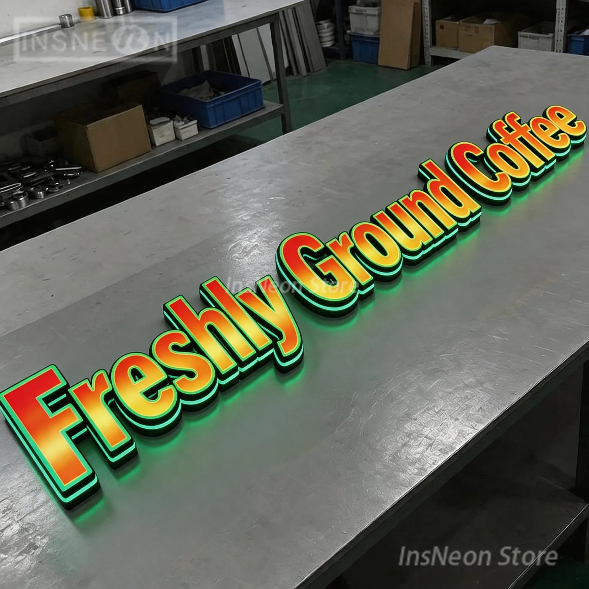 Custom LED Light Letters Metal Sign Freshly Ground Coffee 3D Illuminated Outdoor Wall Luminous Logo Neon Shop Business Signage