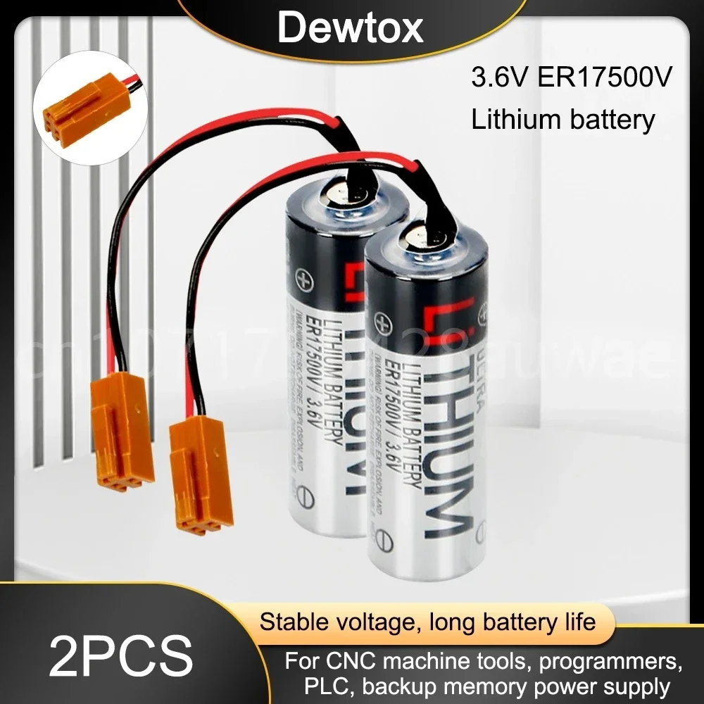 2PCS 100% Original ER17500V ER17/50 CS1W-BAT01 3.6V 2700mAh PLC Lithium Battery With Brown Plugs Connectors