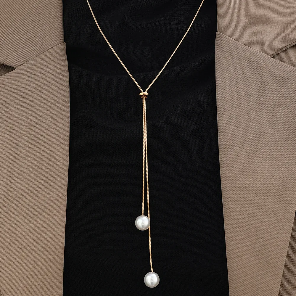 

Trendy Imitation Pearls Necklace For Women Gold & Silver Color Adjustable Chain Choker Girls Simple Party Jewelry Accessories