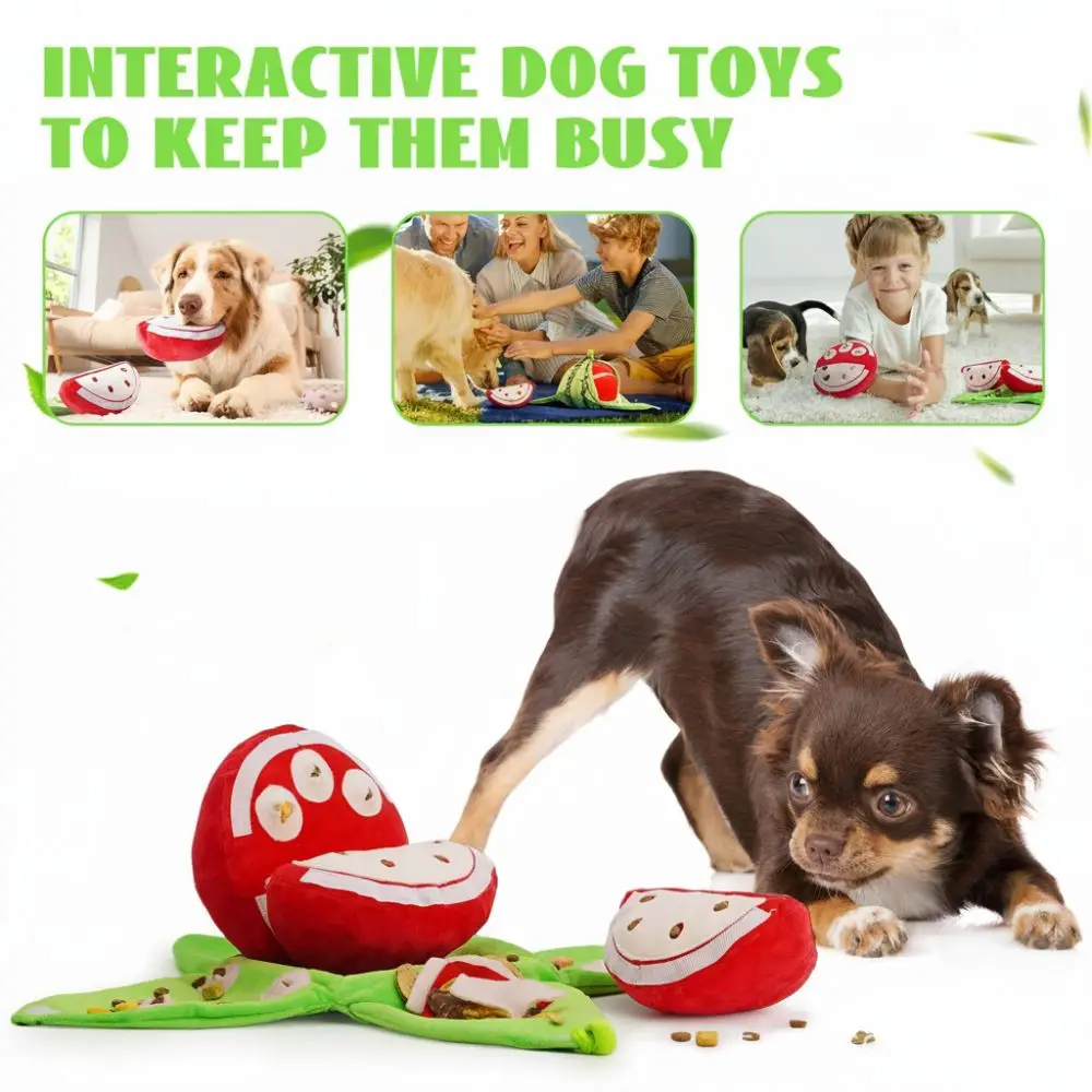 Watermelon and Orange Shape Seek Dog Toys Relieve Anxiety Fruit Design Squeaky Dog Toy Interactive Dog Pet Toys