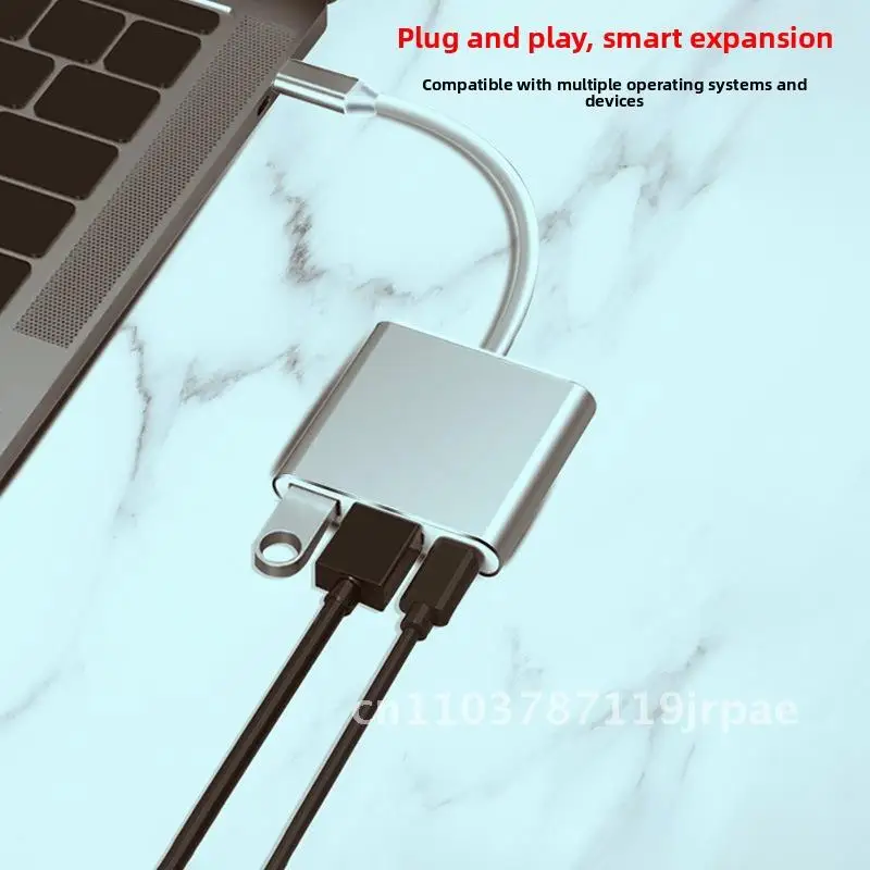 محطة إرساء 3 في 1 من النوع C شحن إمداد الطاقة - قاعدة USB للكمبيوتر متعددة الواجهات لعرض الشاشة والطاقة