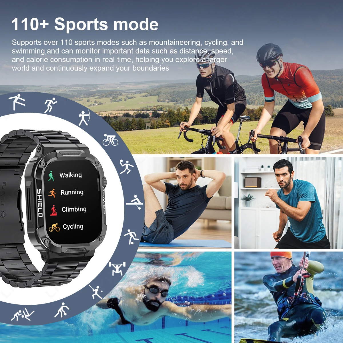 2024 Military Smart Watch Men IP68 Outdoor Sports Fitness Tracker Body Temperature Health Monitor 2.01\