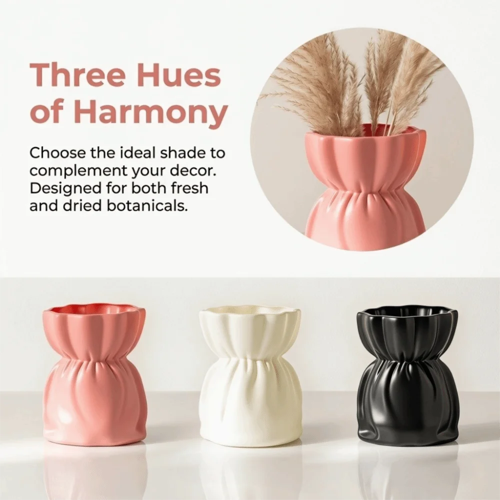 Desktop Ornament Bag Shaped Bouquet Vase INS Style Nordic Flower Vase High-end Water Cultivation Home Decor Fresh Flowers