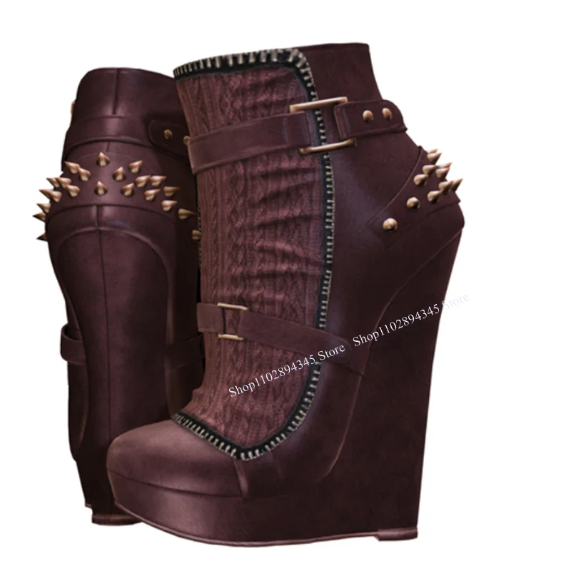 

Solid Rivet Buckle Zipper Platform Boots Wedge Heel Sexy Fashionable Cool Winter Casual Big Size Woman Shoes Zapatillas Mujer