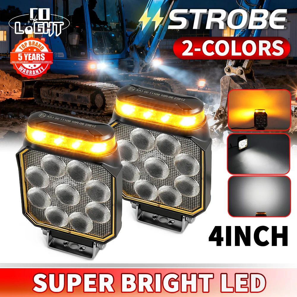 

CO LIGHT Strobe 4 inch LED Work Light Flood Heavy Equipment Vehicles Truck Tractor Cart Boat ATV UTV 40000LM Fog Lamp 12V 24V