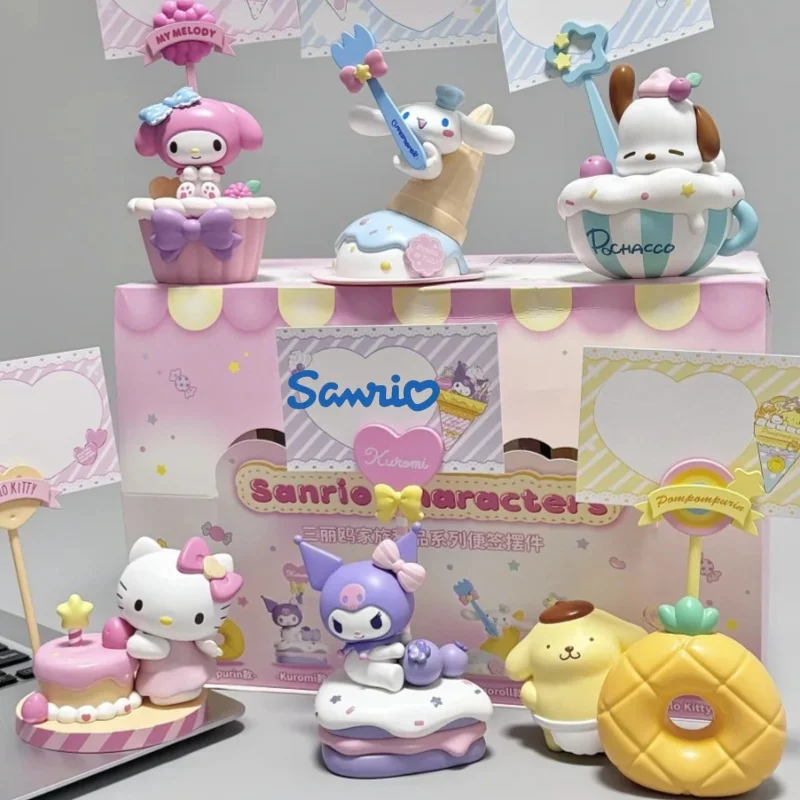 

2025 Hot Sanrio Family Dessert Series Cinnamoroll Hello Kitty Kuromi Sticky Note Stand Cute Desktop Decoration Message Figurine