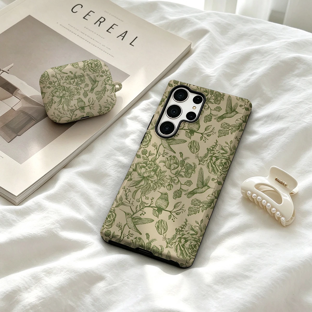 Green Peony Hummingbird Phone Case For Samsung Galaxy S26 S25 Ultra S24 S23 Plus Shockproof Double Layer Tough Back Cover
