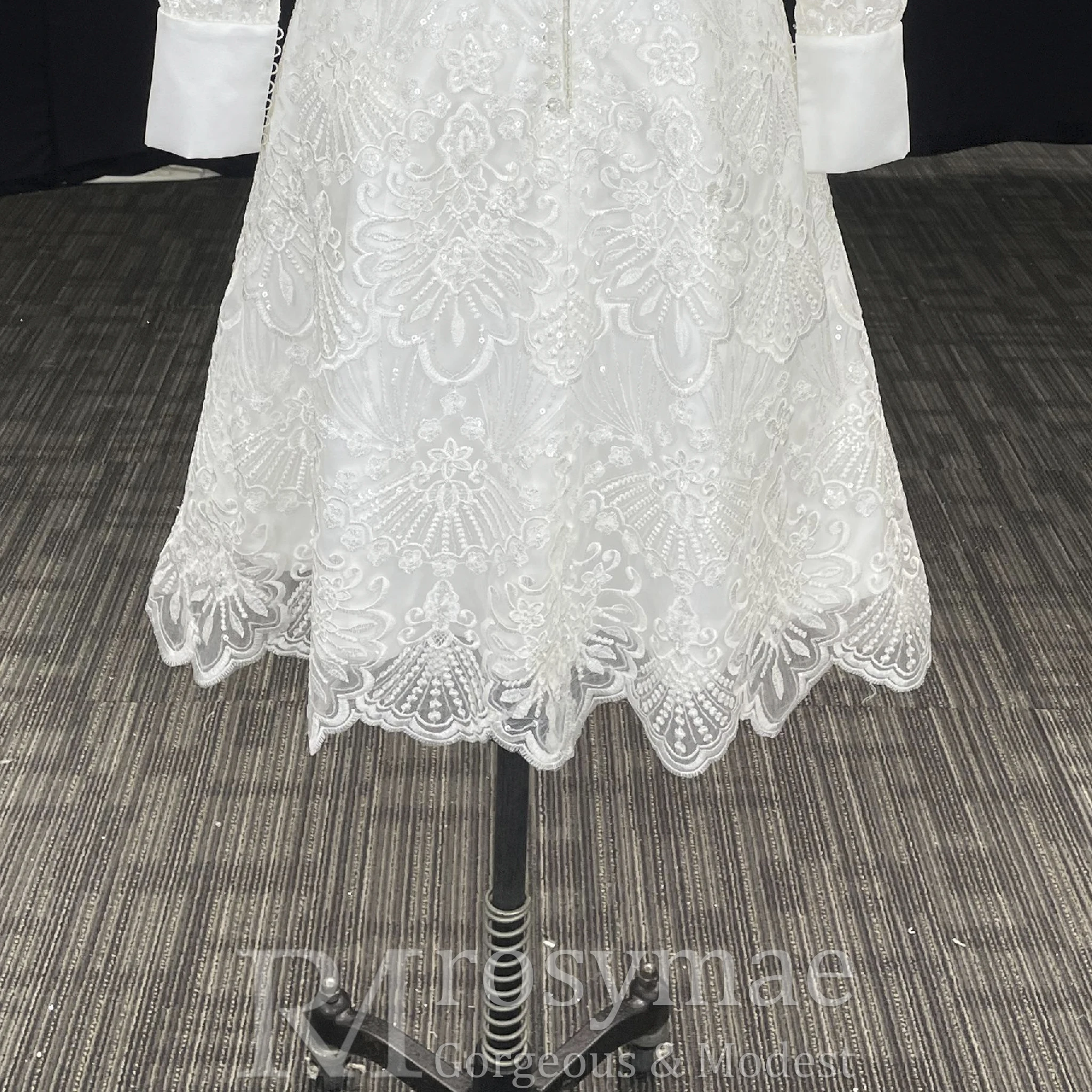 Rosymae Abiti da sposa eleganti in pizzo Abito a trapezio a maniche lunghe al ginocchio per le spose abito da sposa