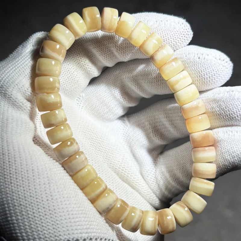 Chinese Style Natural Undegreased Camel Bone Blood Pattern Barrel Beaded Bracelet Lucky Blessing Wealth Attracting Good Luck Uni
