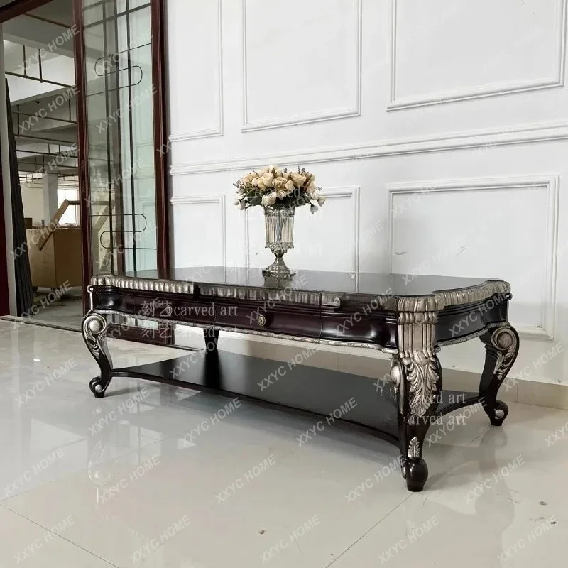 

Household living room rectangular coffee table European French engraved drawing silver coffee table