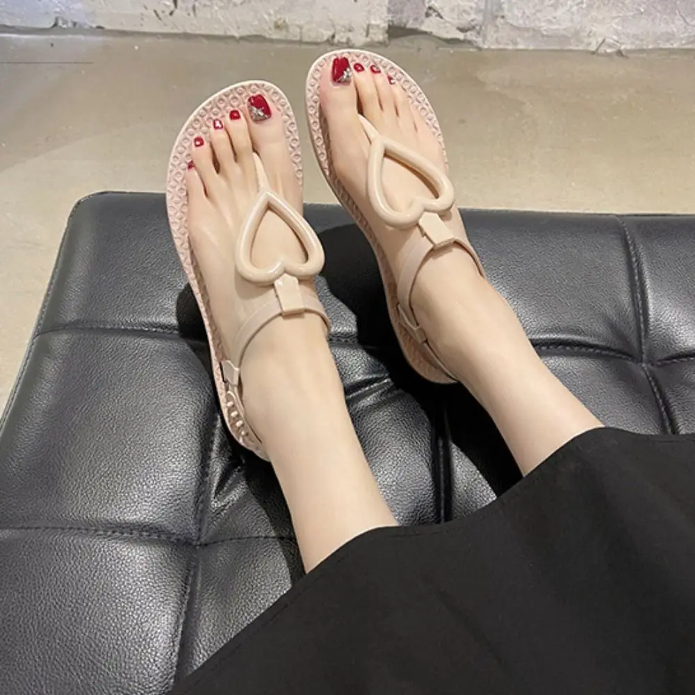 

Sweet Hollow Heart Flip Toe Sandals PVC Anti Odor Slides Sandals Anti Slip Beachwear Slippers Women Women